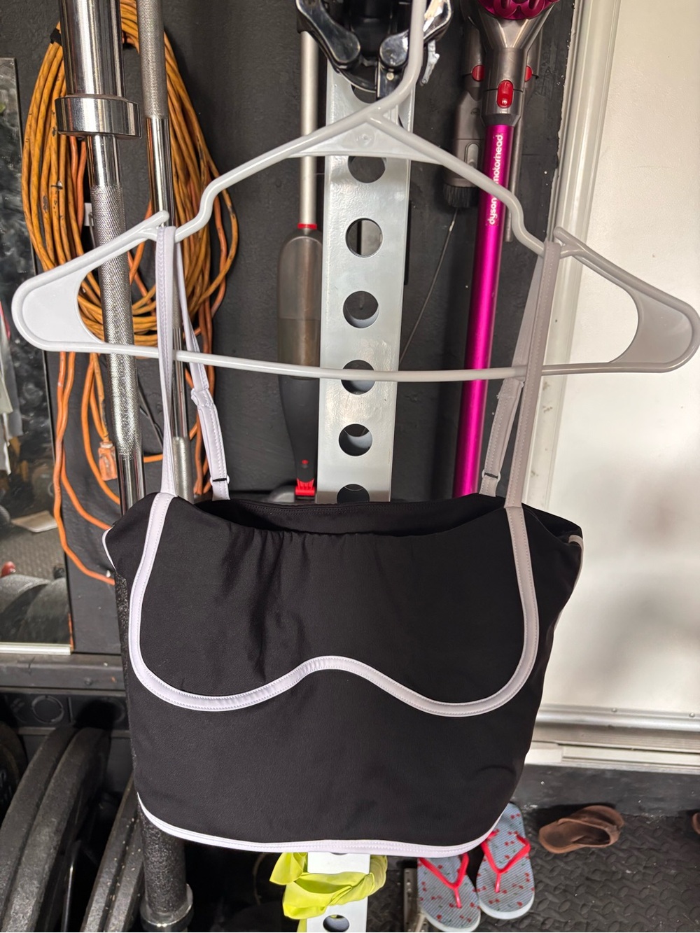 Black Crop Tank Top with White Piping